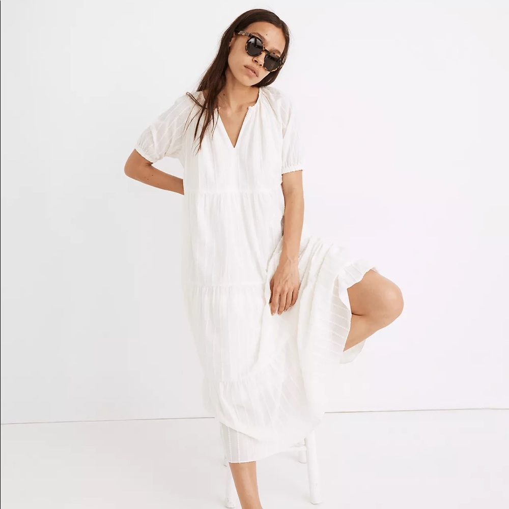 Madewell Bubble-Sleeve Tiered Midi Dress